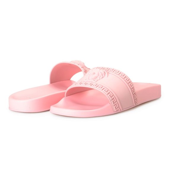 Versace Men's English Rose Medusa Head Embossed Flip Flops Pool Slide Shoes